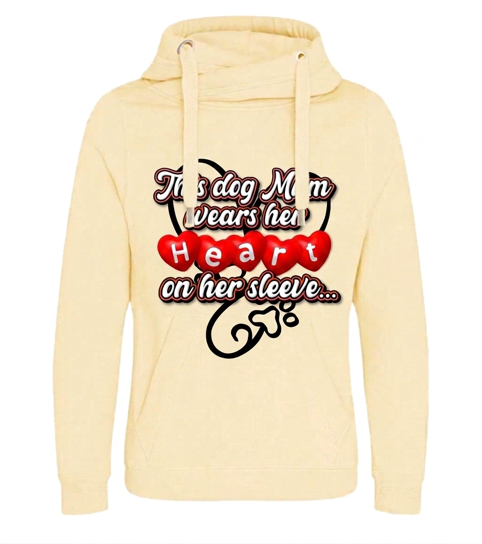 Custom Dog Mom "Heart on Her Sleeve" Luxury Cowl Neck Hoodie