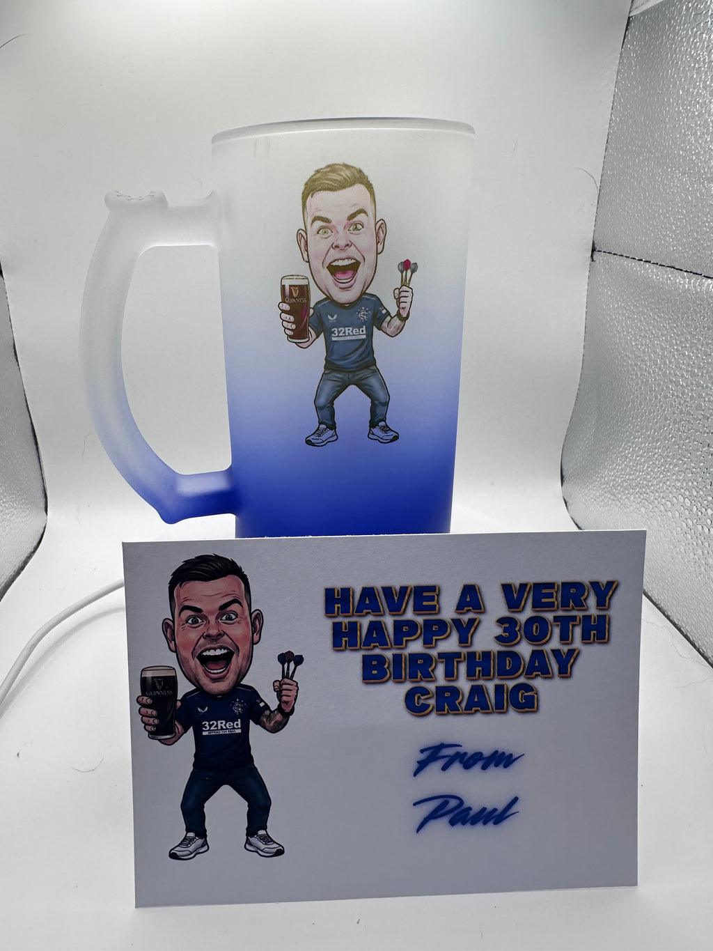 Barware & Drinkware: Personalised Ombré Frosted Tankard – Custom Caricature Edition
