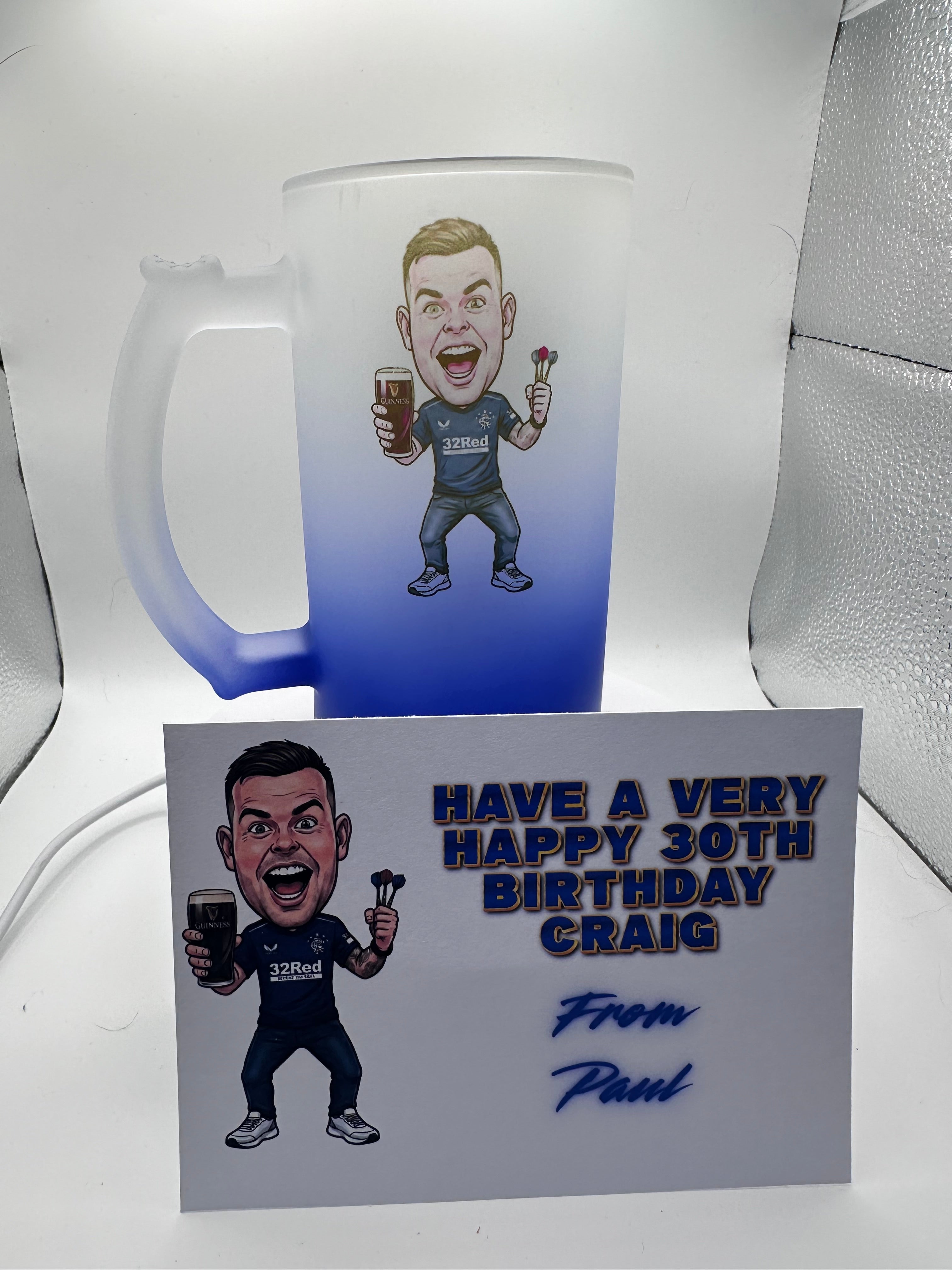 Barware & Drinkware: Personalised Ombré Frosted Tankard – Custom Caricature Edition