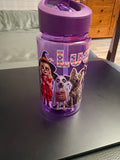 Personalised Halloween Kids Water Bottle with Straw | Custom Name Halloween Drink Bottle | Witch & Skeleton Dog Spooky Treats Cup
