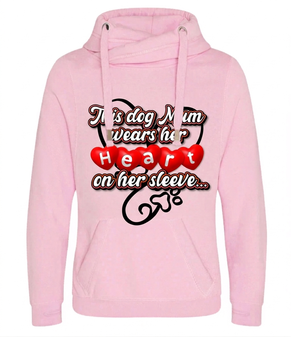 Custom Dog Mom "Heart on Her Sleeve" Luxury Cowl Neck Hoodie