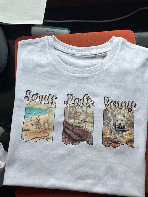 Custom Dog Portrait T-Shirt – Personalised Pet & Favourite Location Tee