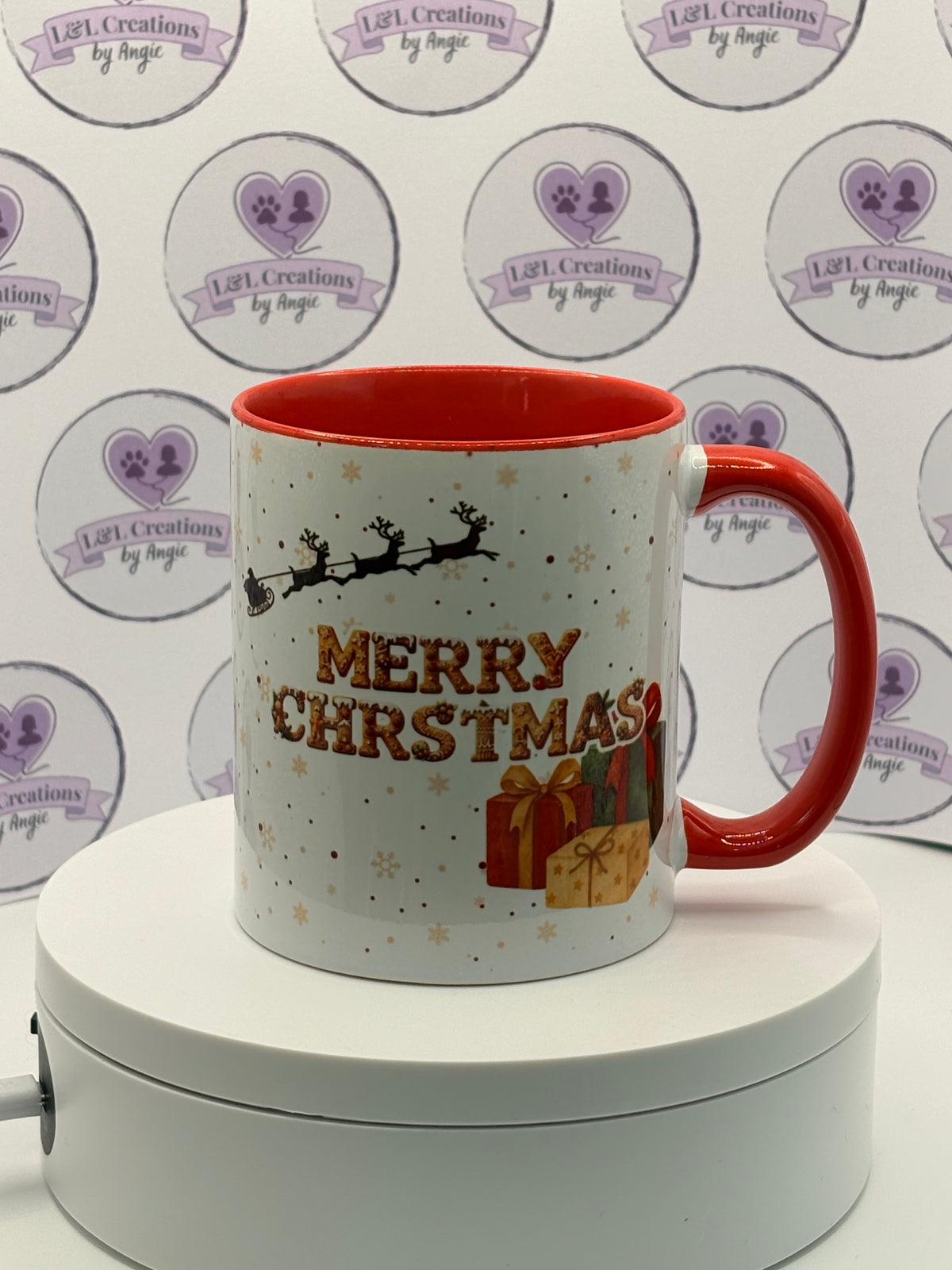 PRE-ORDER: Personalised Christmas Pet & Child Mug – Santa & Elves Festive Red Ceramic Mug - Made in Scotland