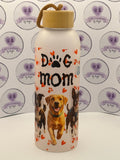 Custom Personalised "Dog Mom" 750ml Frosted Glass Water Bottle featuring Customer's Pets