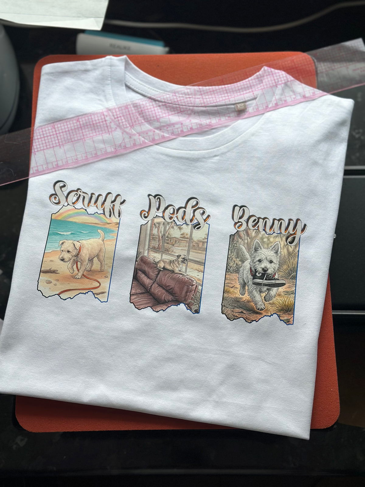 Custom Dog Portrait T-Shirt – Personalised Pet & Favourite Location Tee
