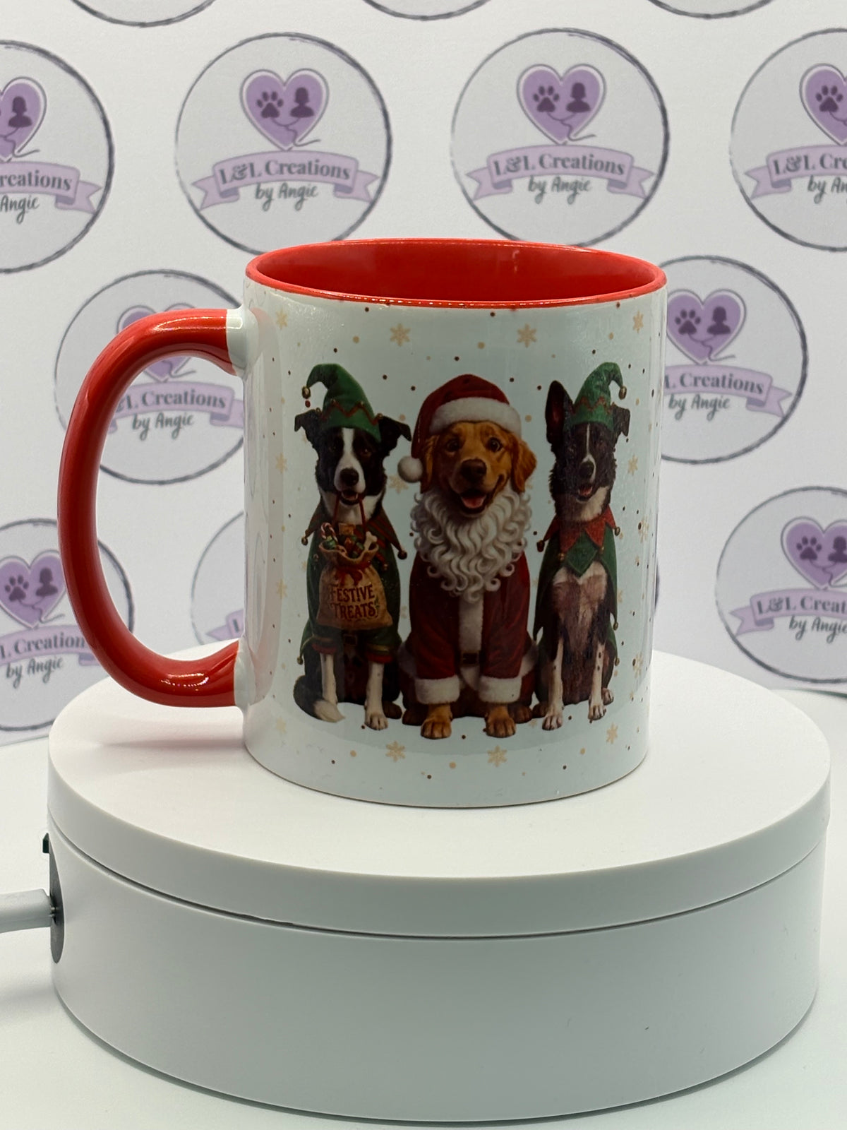 PRE-ORDER: Personalised Christmas Pet & Child Mug – Santa & Elves Festive Red Ceramic Mug - Made in Scotland