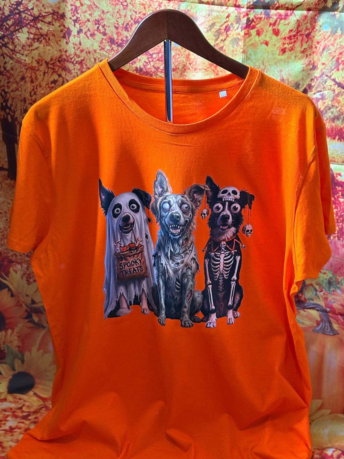 Custom Spooky Season Halloween Adult T-Shirt (Orange, Black, Grey) | Personalized Pups, Kids & Fiends Tee | Handcrafted in Scotland