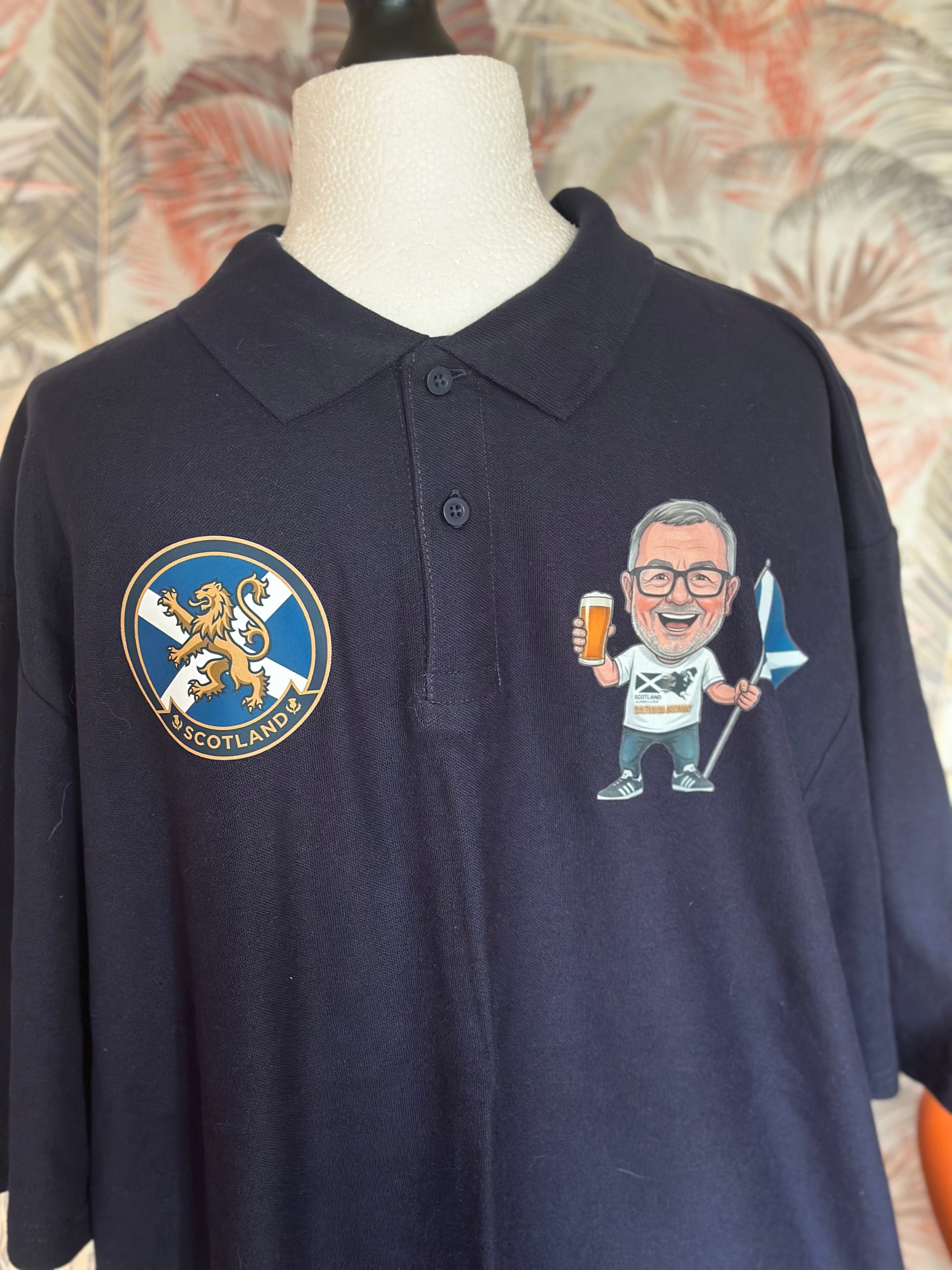 Custom Scotland World Cup Fan Polo Shirt – Personalised Caricature Edition