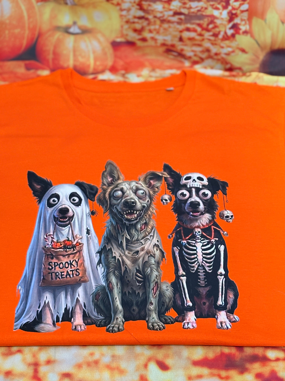 Custom Spooky Season Halloween Adult T-Shirt (Orange, Black, Grey) | Personalized Pups, Kids & Fiends Tee | Handcrafted in Scotland