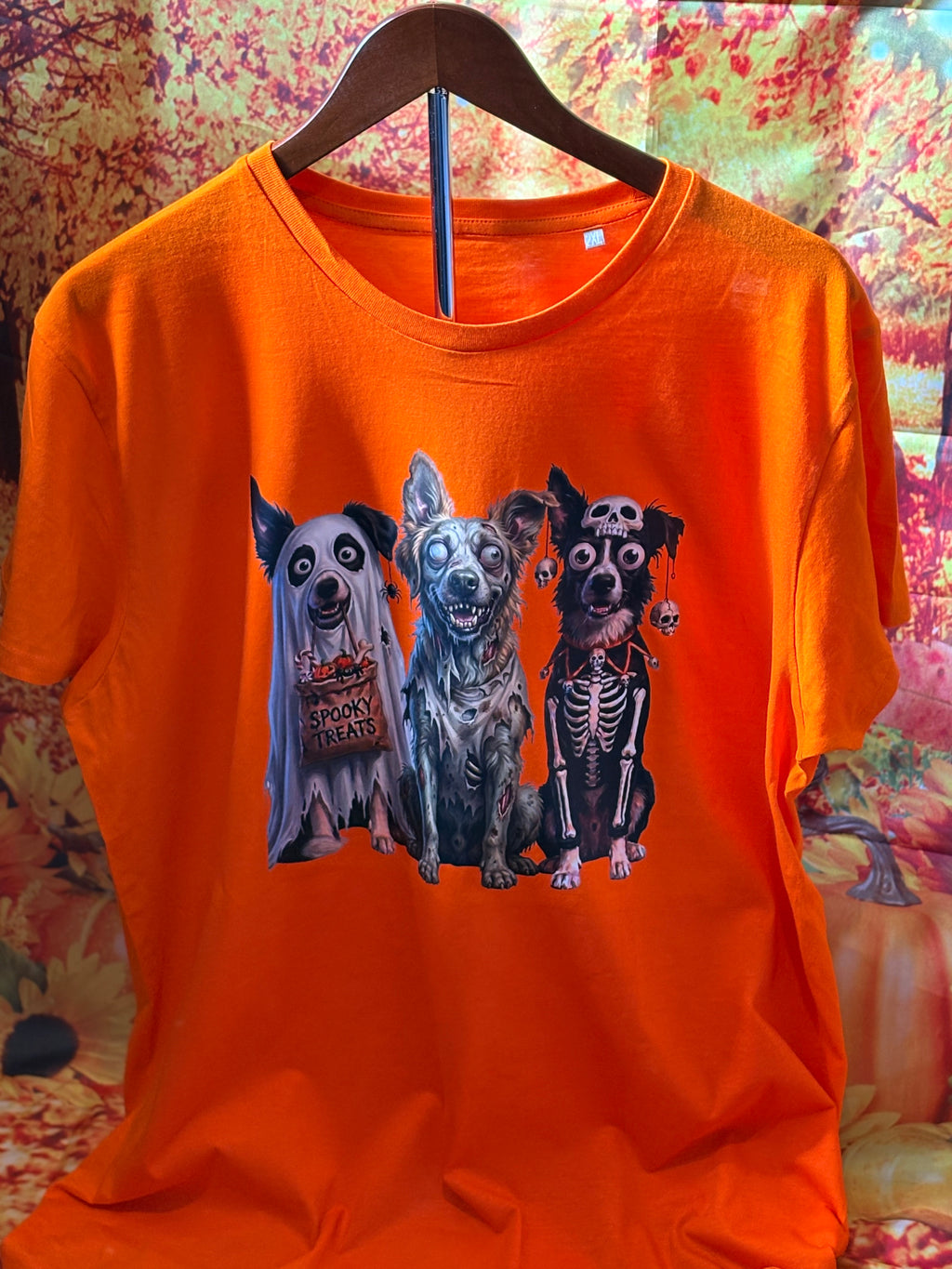 Custom Spooky Season Halloween Adult T-Shirt (Orange, Black, Grey) | Personalized Pups, Kids & Fiends Tee | Handcrafted in Scotland