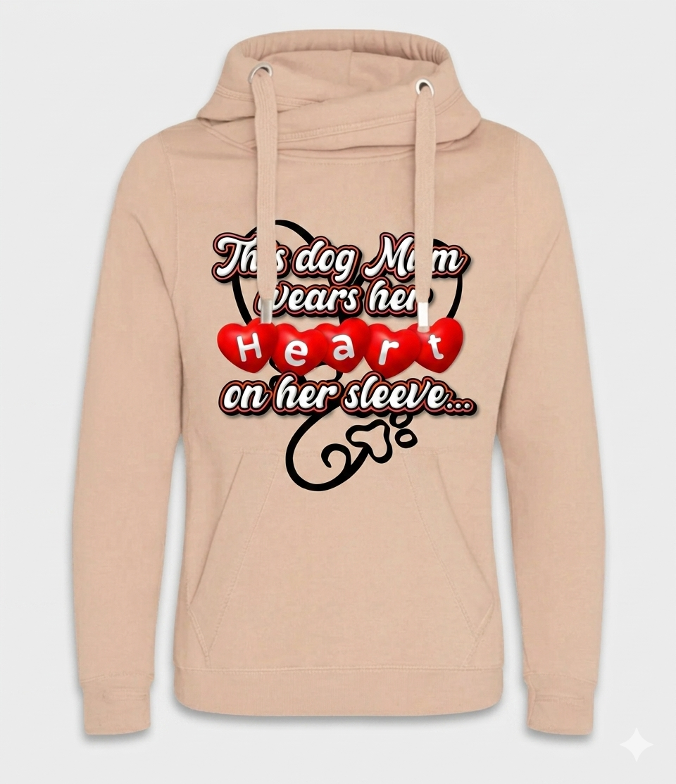 Custom Dog Mom "Heart on Her Sleeve" Luxury Cowl Neck Hoodie