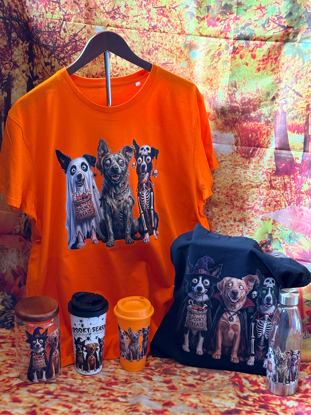 Custom Spooky Season Halloween Adult T-Shirt (Orange, Black, Grey) | Personalized Pups, Kids & Fiends Tee | Handcrafted in Scotland