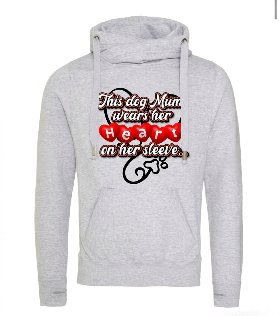 Custom Dog Mom "Heart on Her Sleeve" Luxury Cowl Neck Hoodie