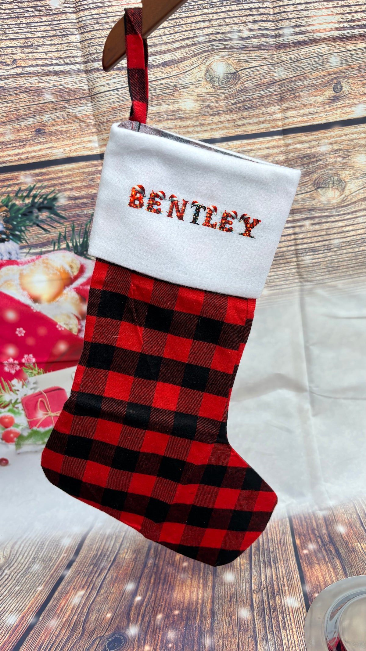 Personalised Red Buffalo Plaid Christmas Stocking