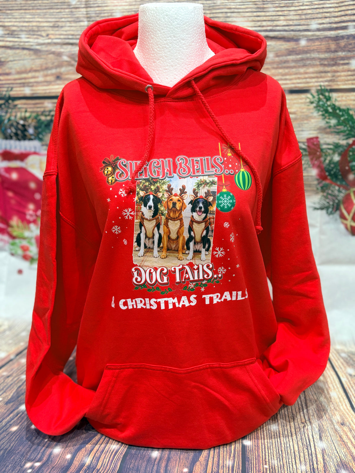 Personalised Adult Sleigh Bells, Dog Tails & Christmas Trails Hoodie