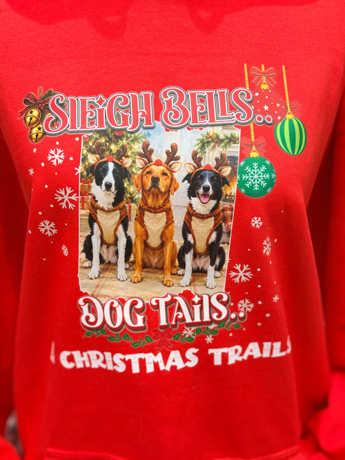 Personalised Adult Sleigh Bells, Dog Tails & Christmas Trails Hoodie