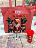 Personalised Christmas pet tote bag with custom pet artwork