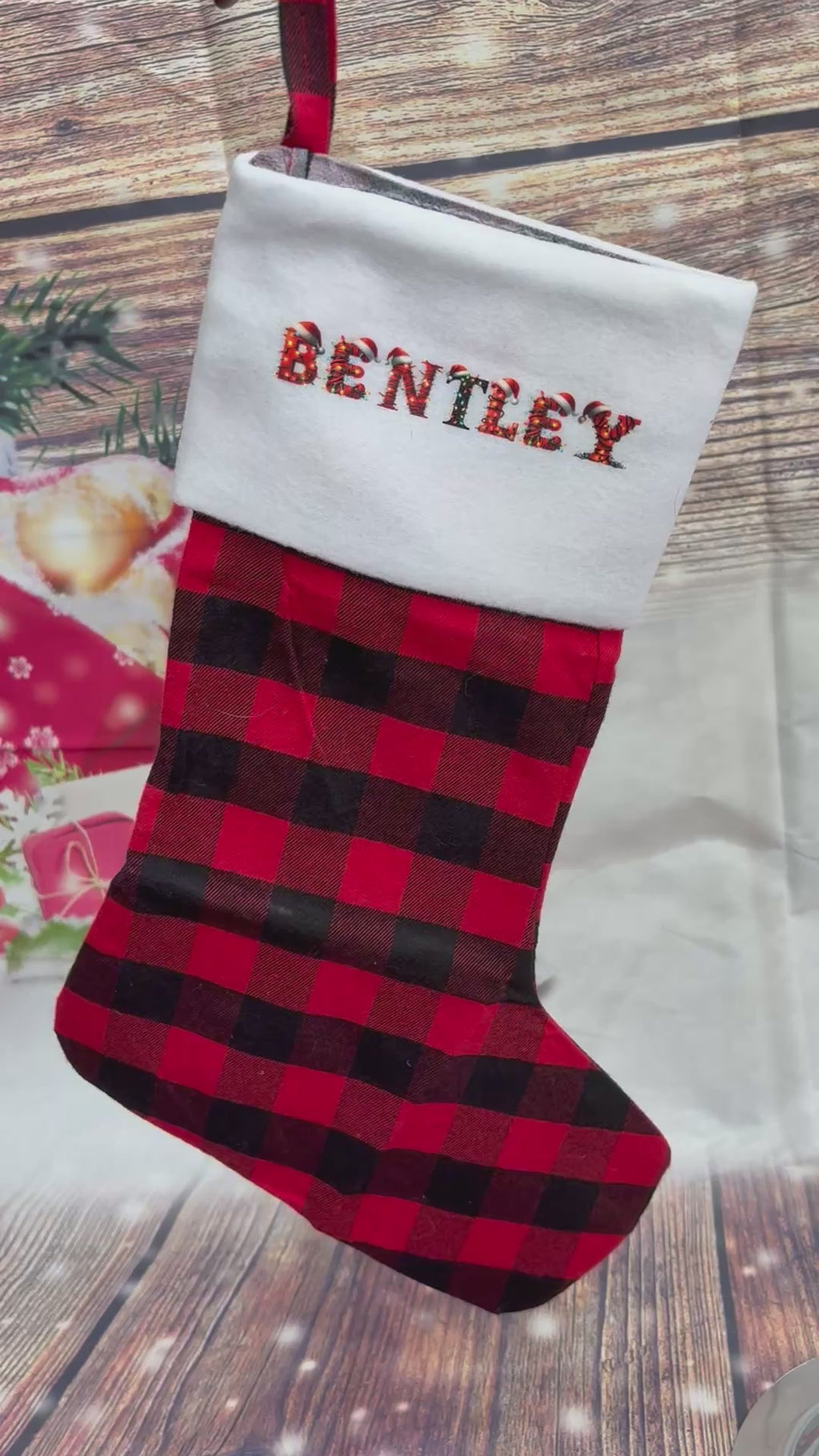 Personalised Red Buffalo Plaid Christmas Stocking